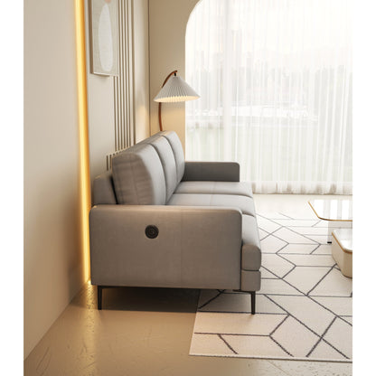 Light Gray Genuine Leather 3-seater Sofa with USB Charger