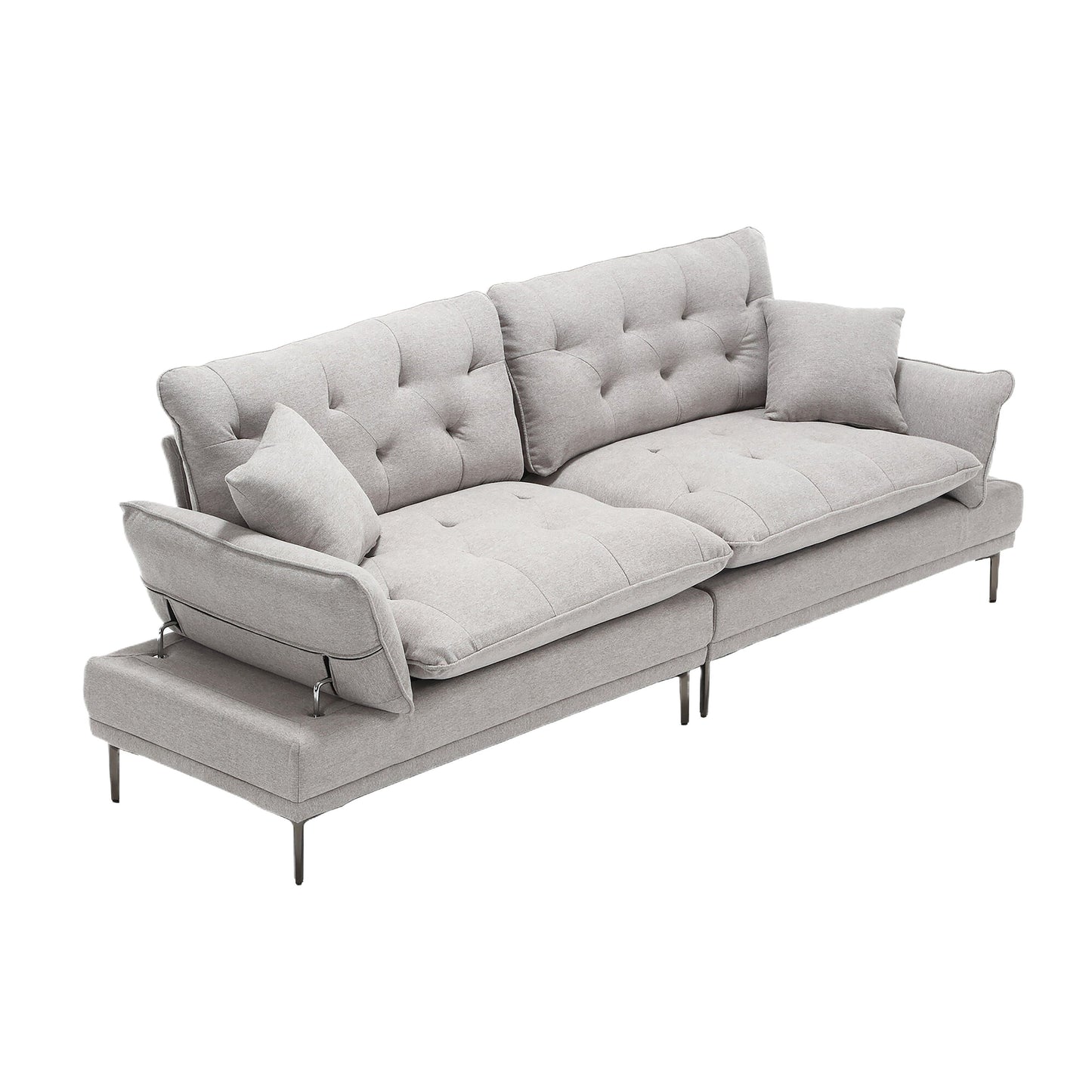 Light Gray Linen Loveseat Sofa with Adjustable Armrests