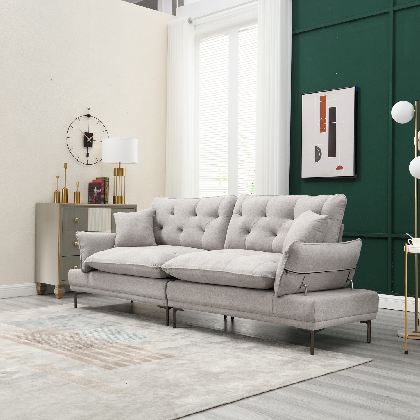 Light Gray Linen Loveseat Sofa with Adjustable Armrests