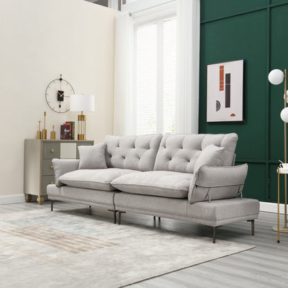 Light Gray Linen Loveseat Sofa with Adjustable Armrests