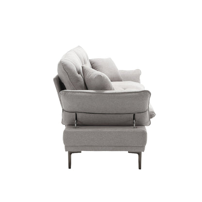 Light Gray Linen Loveseat Sofa with Adjustable Armrests