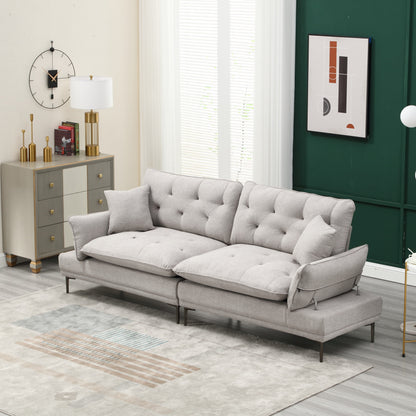 Light Gray Linen Loveseat Sofa with Adjustable Armrests