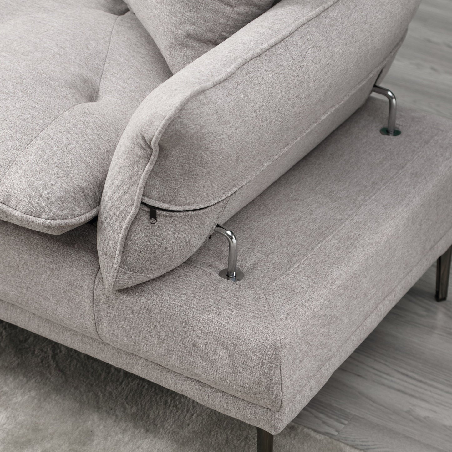 Light Gray Linen Loveseat Sofa with Adjustable Armrests