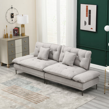 Light Gray Linen Loveseat Sofa with Adjustable Armrests