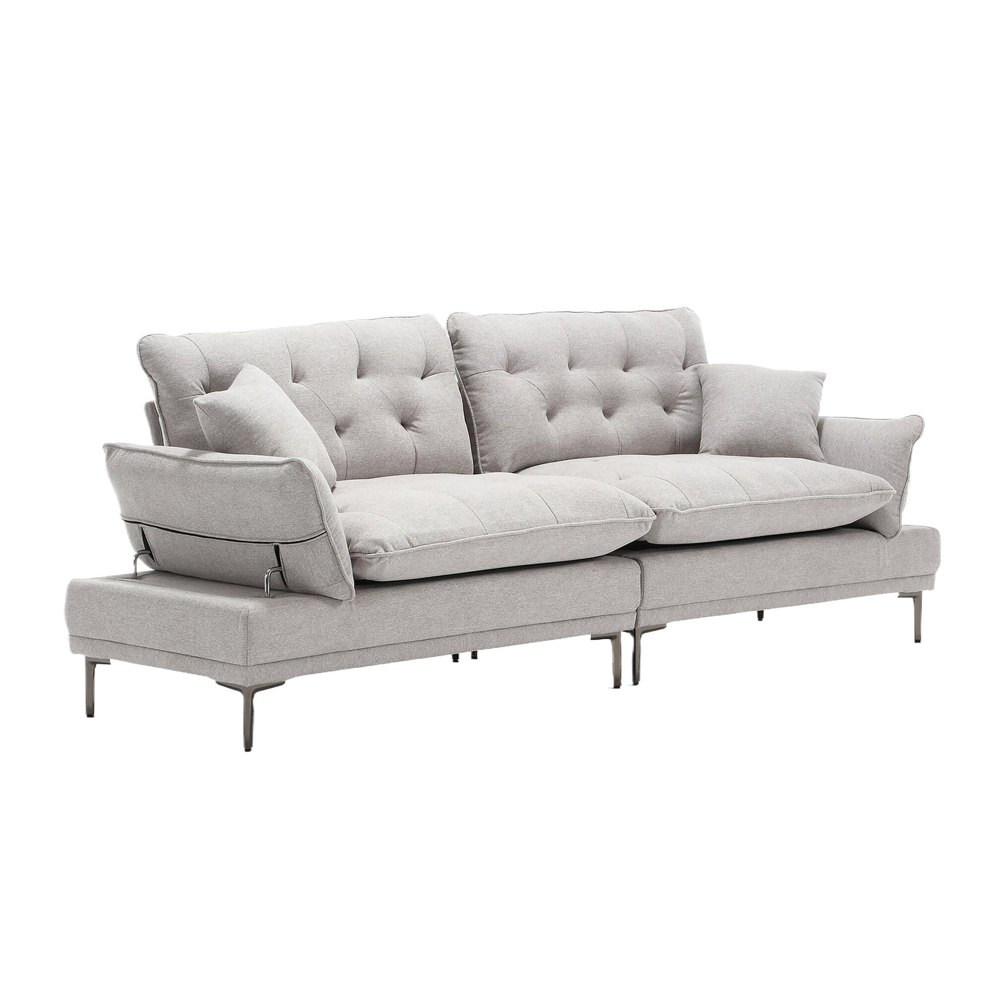 Light Gray Linen Loveseat Sofa with Adjustable Armrests