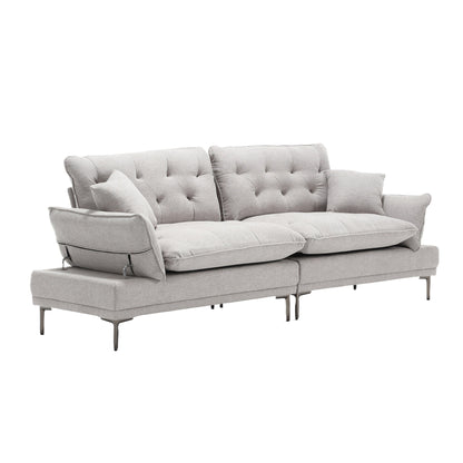 Light Gray Linen Loveseat Sofa with Adjustable Armrests