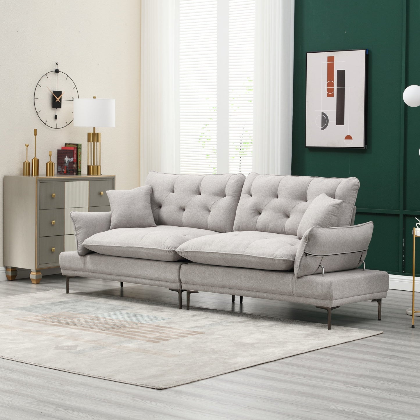 Light Gray Linen Loveseat Sofa with Adjustable Armrests