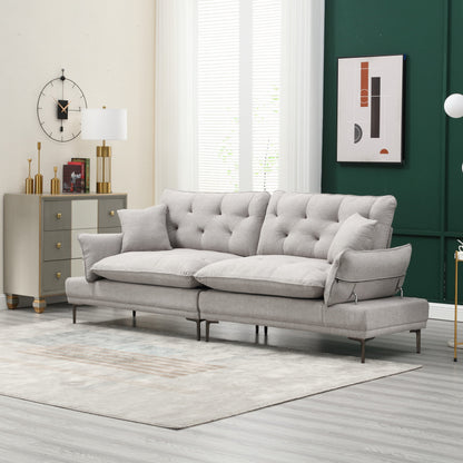 Light Gray Linen Loveseat Sofa with Adjustable Armrests
