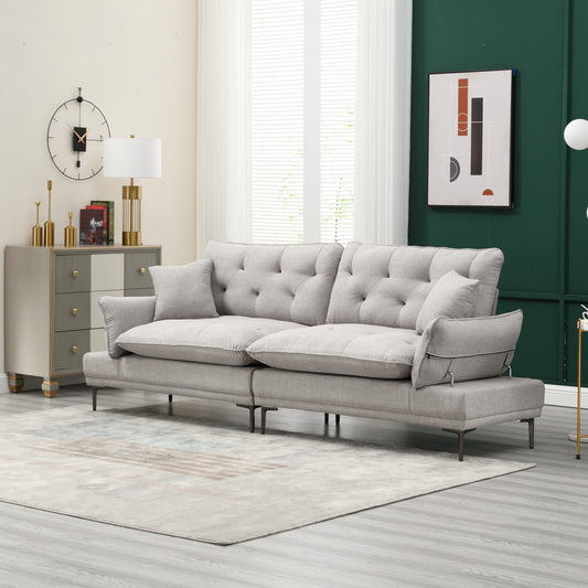 Light Gray Linen Loveseat Sofa with Adjustable Armrests