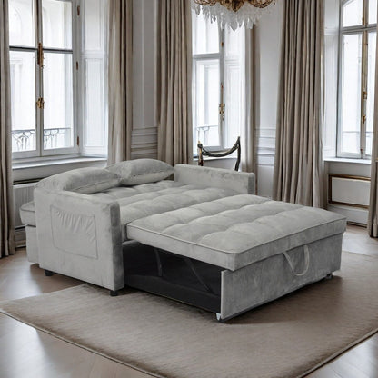 Light Gray Modern 54.33 Convertible Pullout Loveseat Sofa Bed with Reclining Backrest and Phone Holder