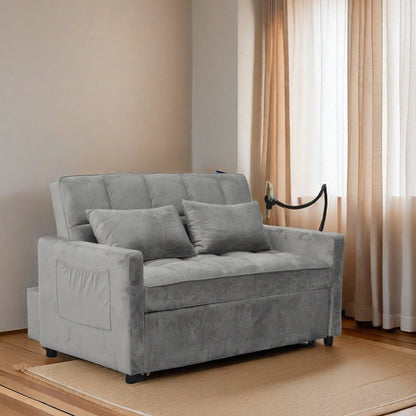 Light Gray Modern 54.33 Convertible Pullout Loveseat Sofa Bed with Reclining Backrest and Phone Holder