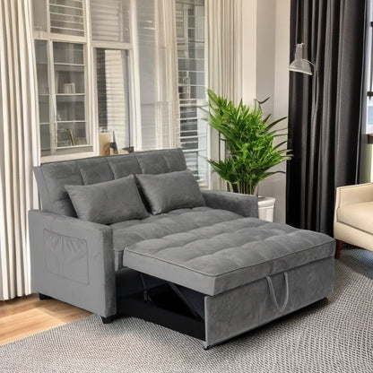 Light Gray Modern 55.2 Convertible Pullout Loveseat Sofa Bed with Reclining Backrest for Living Room