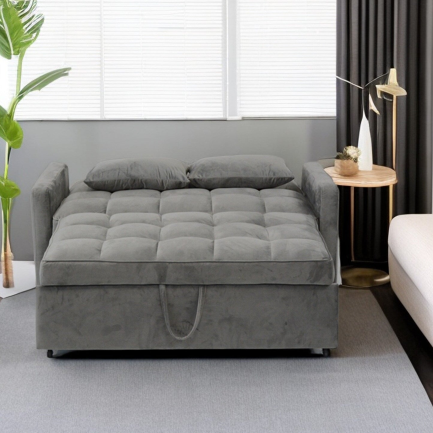 Light Gray Modern 55.2 Convertible Pullout Loveseat Sofa Bed with Reclining Backrest for Living Room