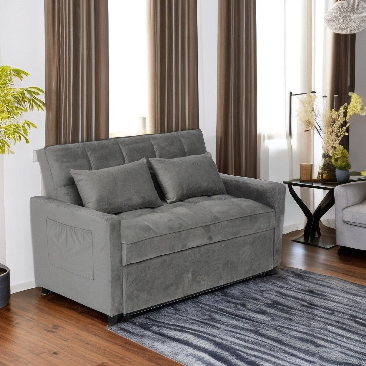 Light Gray Modern 55.2 Convertible Pullout Loveseat Sofa Bed with Reclining Backrest for Living Room