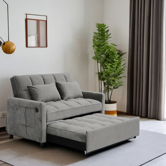 Light Gray Modern 55.2 Convertible Pullout Loveseat Sofa Bed with Reclining Backrest for Living Room
