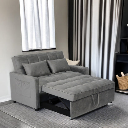 Light Gray Modern 55.2 Convertible Pullout Loveseat Sofa Bed with Reclining Backrest for Living Room