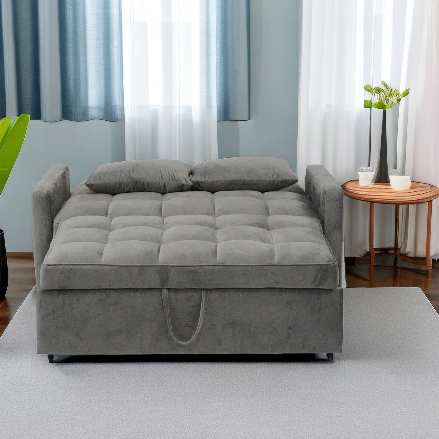 Light Gray Modern 55.2 Convertible Pullout Loveseat Sofa Bed with Reclining Backrest for Living Room