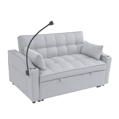 Light Gray Modern 70.2 Velvet 3 in 1 Loveseat Convertible Sofa Bed with Adjustable Back and USB Charging Port for Living Room