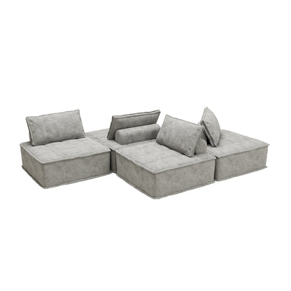 Light Gray Oversized 4-piece Chenille Modular Square Sofa Set with High-Density Foam Cushions, Free Combination