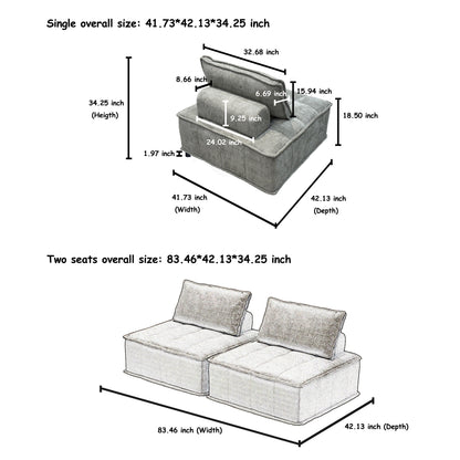 Light Gray Oversized 4-piece Chenille Modular Square Sofa Set with High-Density Foam Cushions, Free Combination