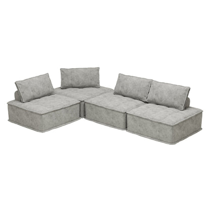 Light Gray Oversized 4-piece Chenille Modular Square Sofa Set with High-Density Foam Cushions, Free Combination