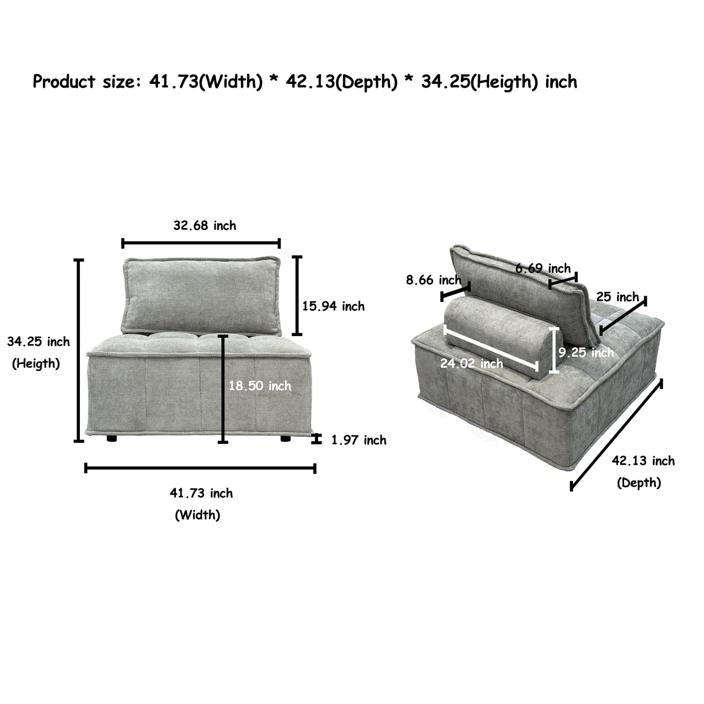 Light Gray Oversized 5-piece Chenille Modular Square Sofa Set with High-Density Foam Cushions, Free Combination