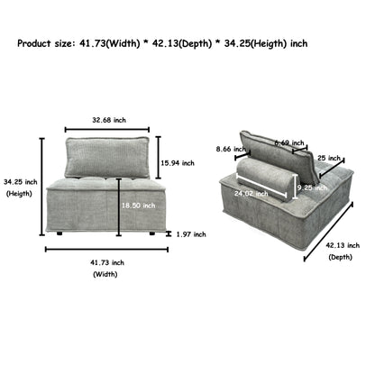Light Gray Oversized 5-piece Chenille Modular Square Sofa Set with High-Density Foam Cushions, Free Combination