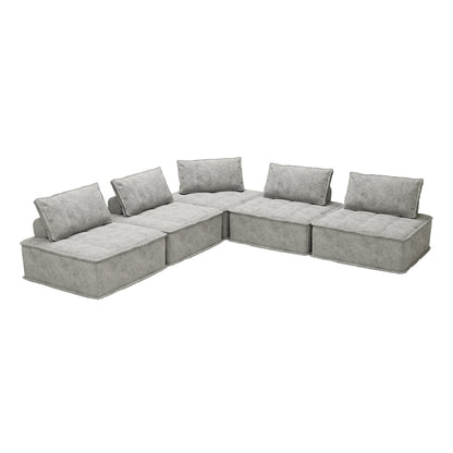 Light Gray Oversized 5-piece Chenille Modular Square Sofa Set with High-Density Foam Cushions, Free Combination