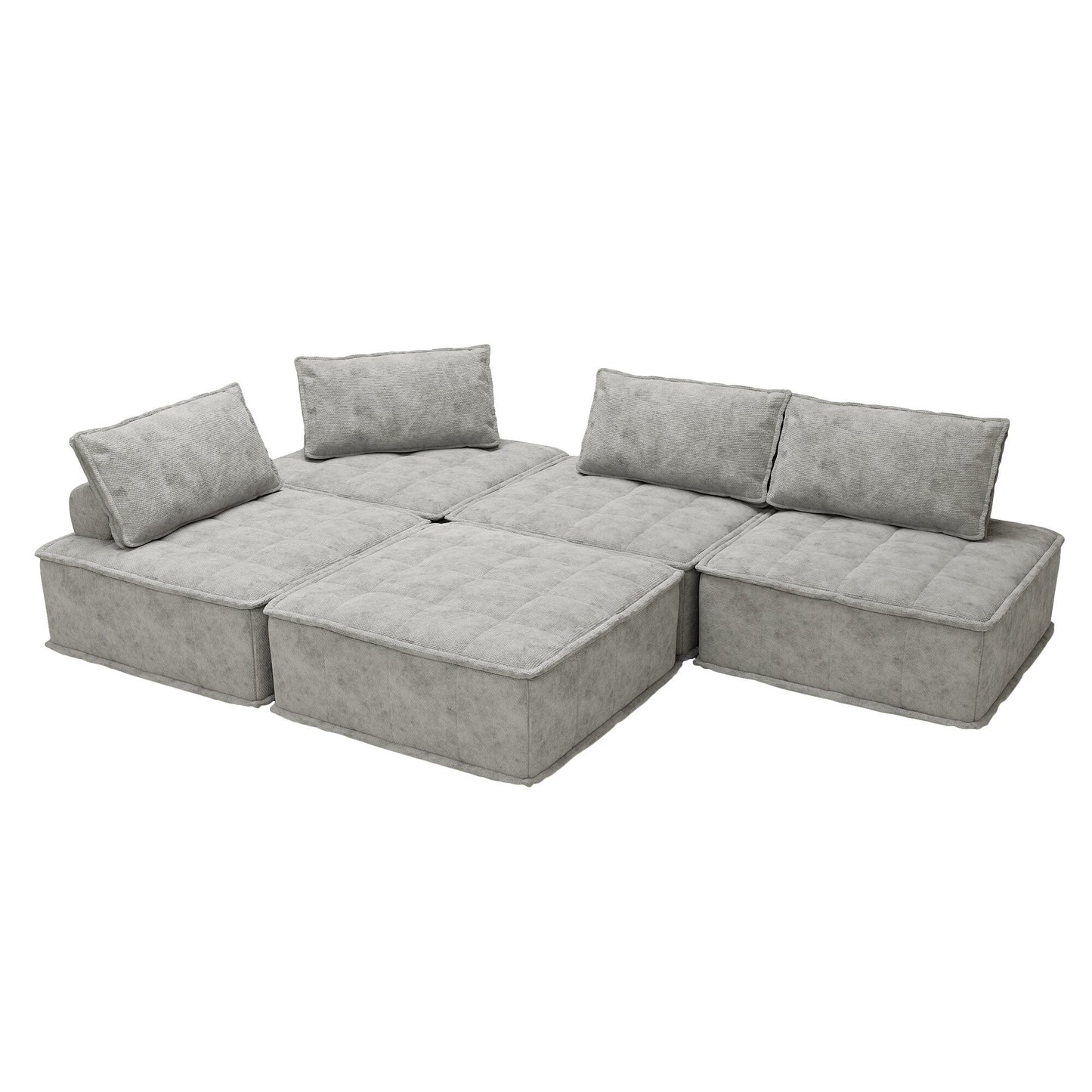 Light Gray Oversized 5-piece Chenille Modular Square Sofa Set with High-Density Foam Cushions, Free Combination