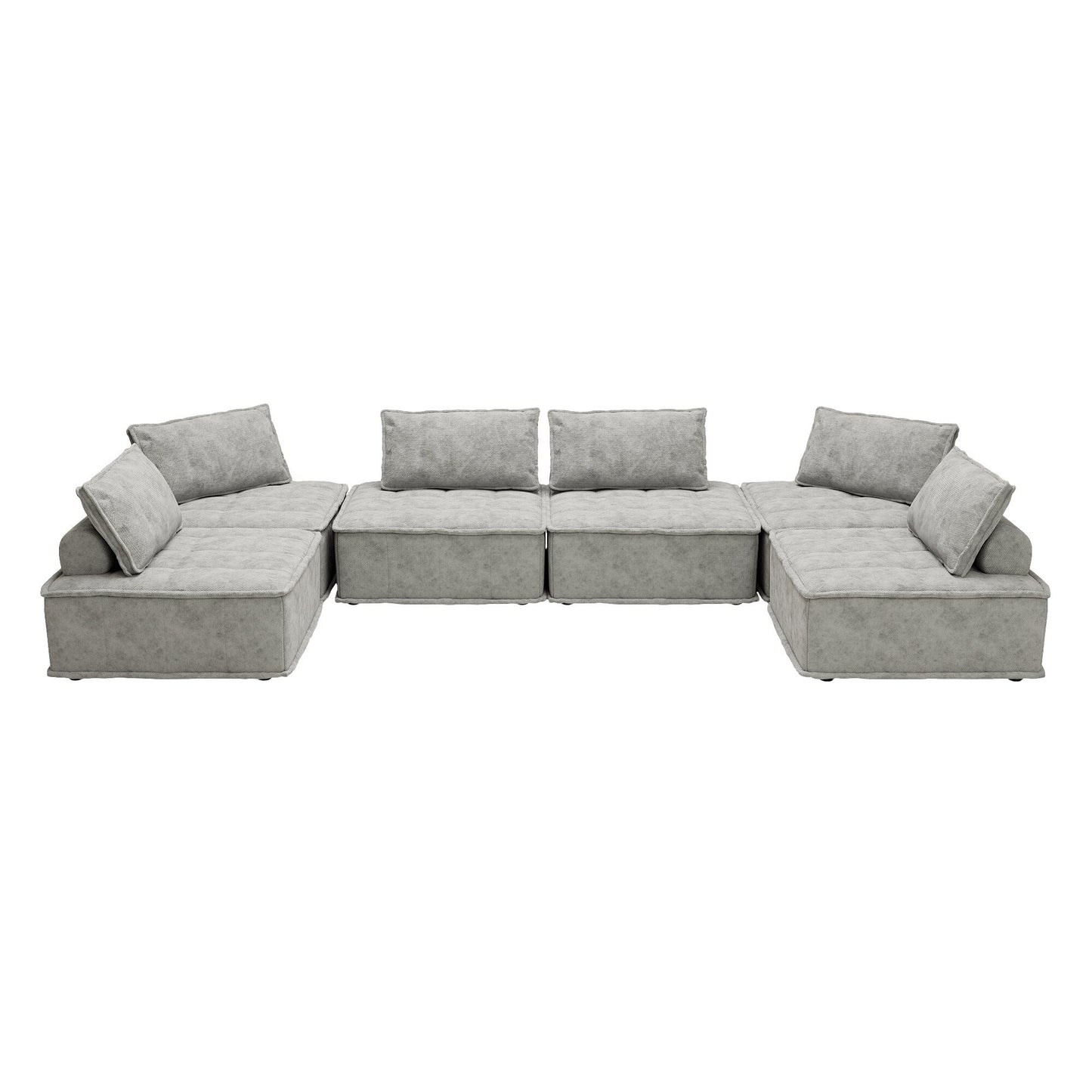 Light Gray Oversized 6-piece Chenille Modular Square Sofa Set with High-Density Foam Cushions, Free Combination