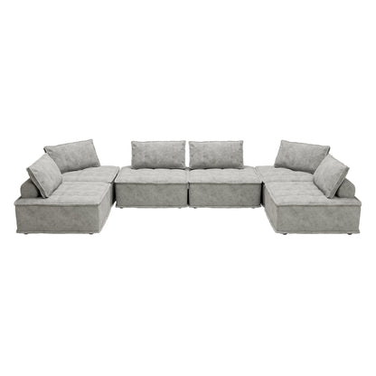 Light Gray Oversized 6-piece Chenille Modular Square Sofa Set with High-Density Foam Cushions, Free Combination