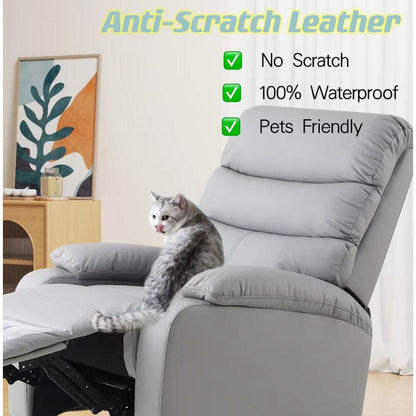 Light Gray PU Leather 360Â° Swivel Rocker Manual Recliner with Foot Anti Dirty Protection, Cat Scratch-resistant Fabric