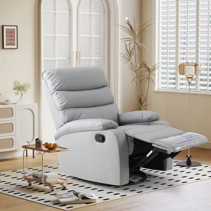 Light Gray PU Leather 360Â° Swivel Rocker Manual Recliner with Foot Anti Dirty Protection, Cat Scratch-resistant Fabric