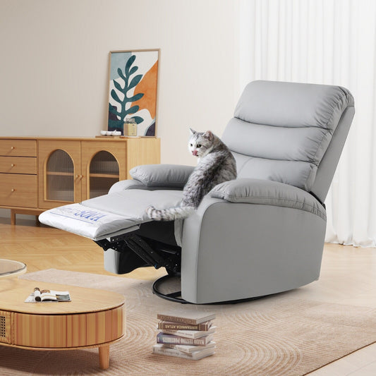 Light Gray PU Leather 360Â° Swivel Rocker Manual Recliner with Foot Anti Dirty Protection, Cat Scratch-resistant Fabric