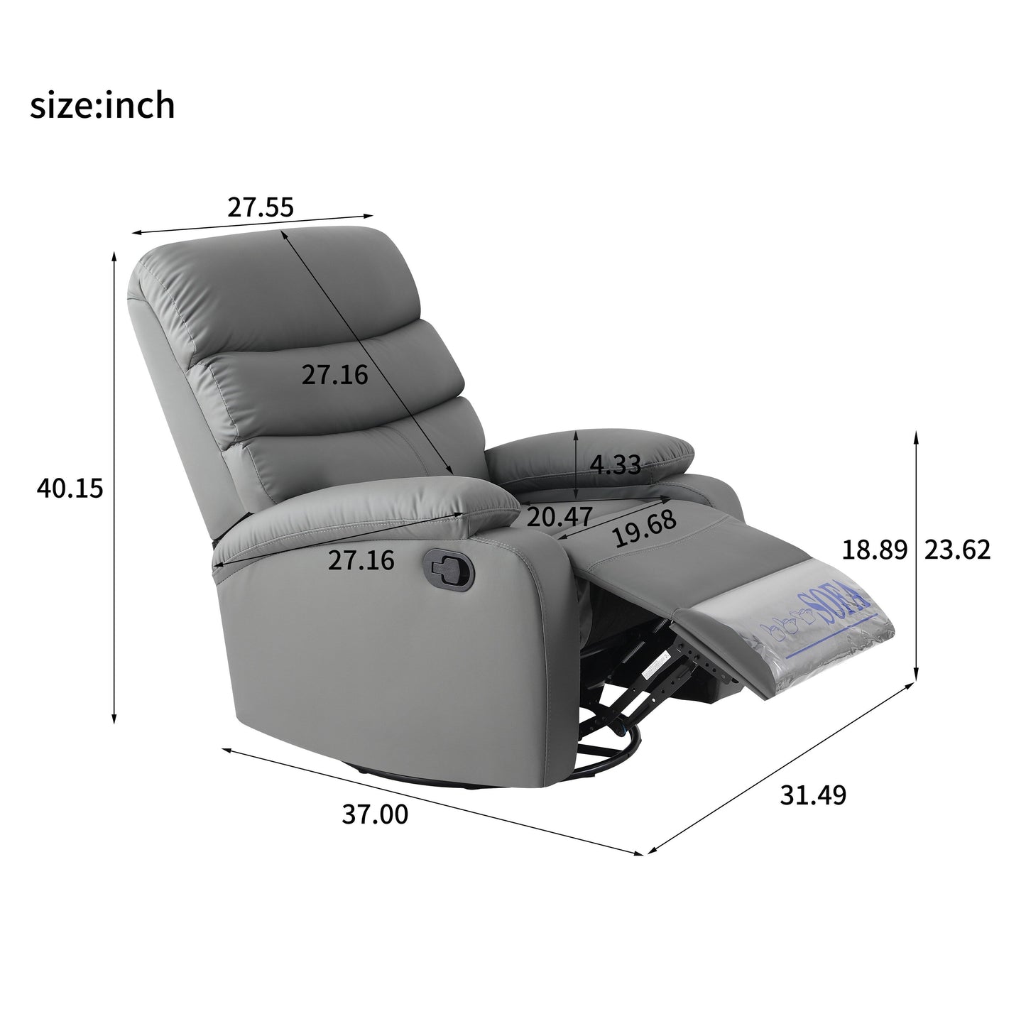 Light Gray PU Leather 360Â° Swivel Rocker Manual Recliner with Foot Anti Dirty Protection, Cat Scratch-resistant Fabric