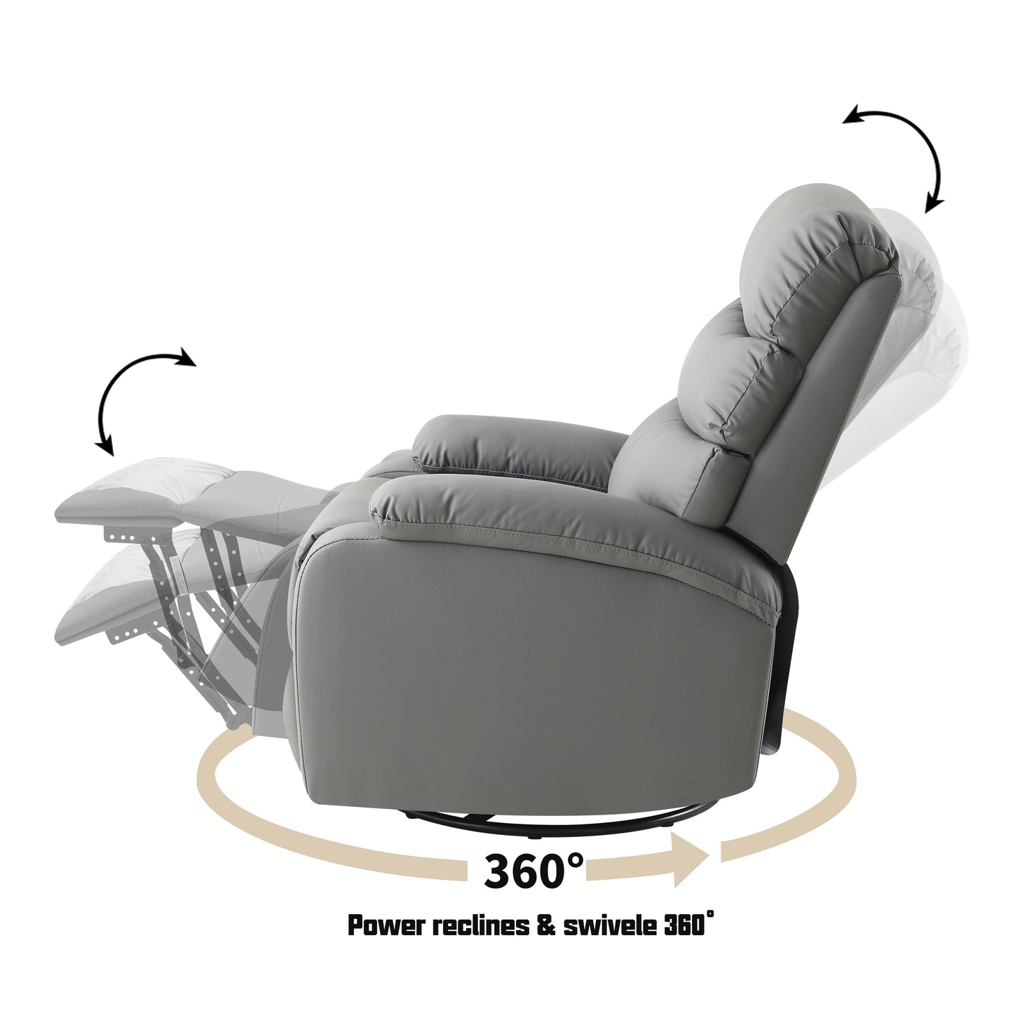 Light Gray PU Leather 360Â° Swivel Rocker Manual Recliner with Foot Anti Dirty Protection, Cat Scratch-resistant Fabric