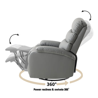 Light Gray PU Leather 360Â° Swivel Rocker Manual Recliner with Foot Anti Dirty Protection, Cat Scratch-resistant Fabric