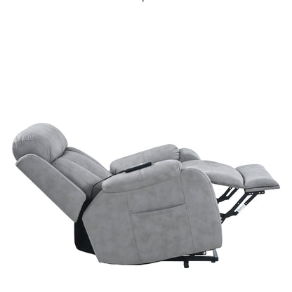 Light Gray Polyester Upholstered Power Lift Recliner for Elderly with Side Pocket, Pillow Top Arms, and Remote Control