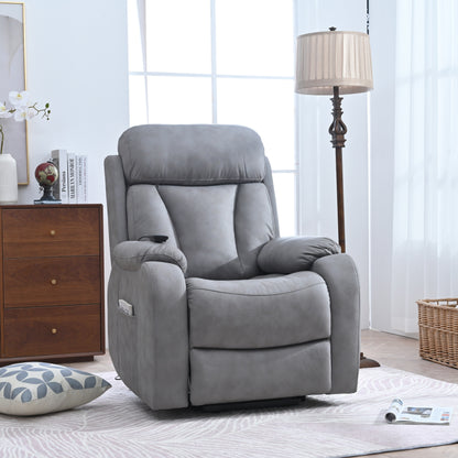 Light Gray Polyester Upholstered Power Lift Recliner for Elderly with Side Pocket, Pillow Top Arms, and Remote Control