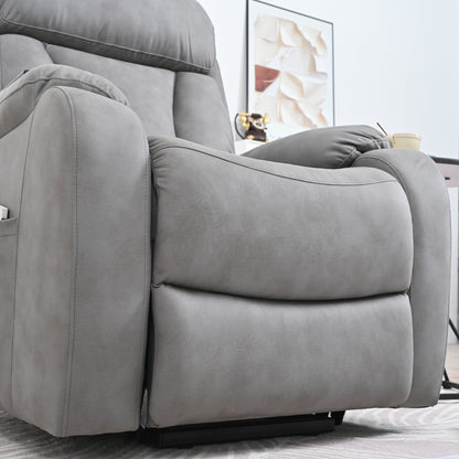 Light Gray Polyester Upholstered Power Lift Recliner for Elderly with Side Pocket, Pillow Top Arms, and Remote Control
