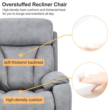 Light Gray Polyester Upholstered Power Lift Recliner for Elderly with Side Pocket, Pillow Top Arms, and Remote Control