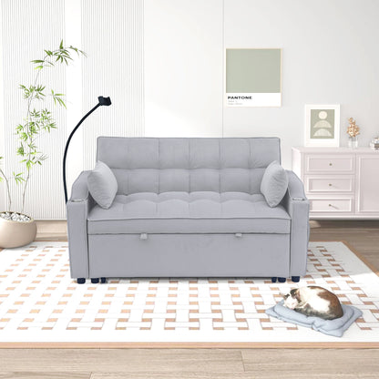 Light Gray Velvet Convertible Loveseat Sofa Bed with Adjustable Back