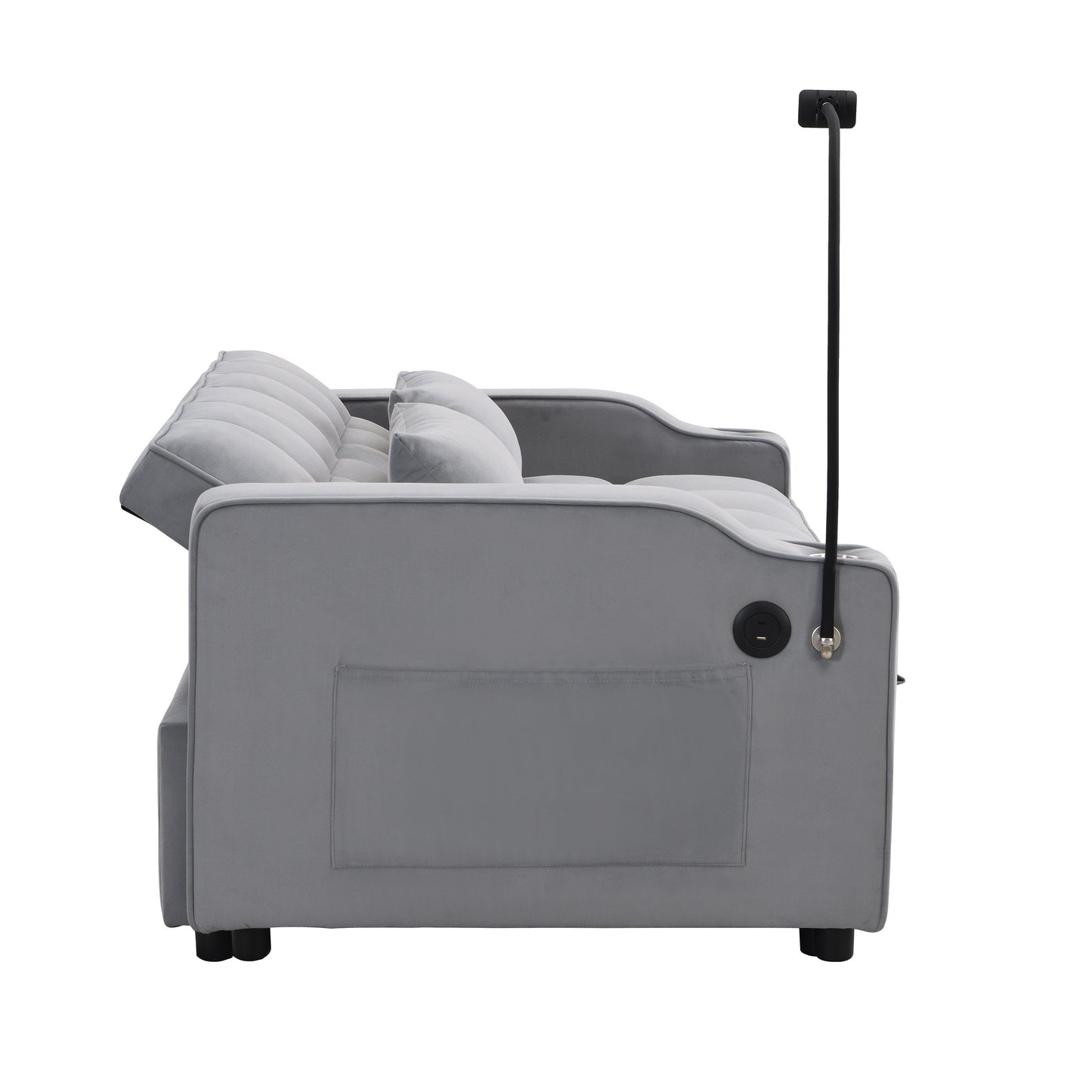 Light Gray Velvet Convertible Sleeper Loveseat Sofa with Adjustable Backrest