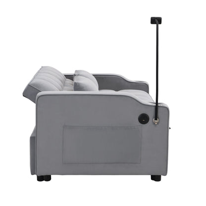 Light Gray Velvet Convertible Sleeper Loveseat Sofa with Adjustable Backrest