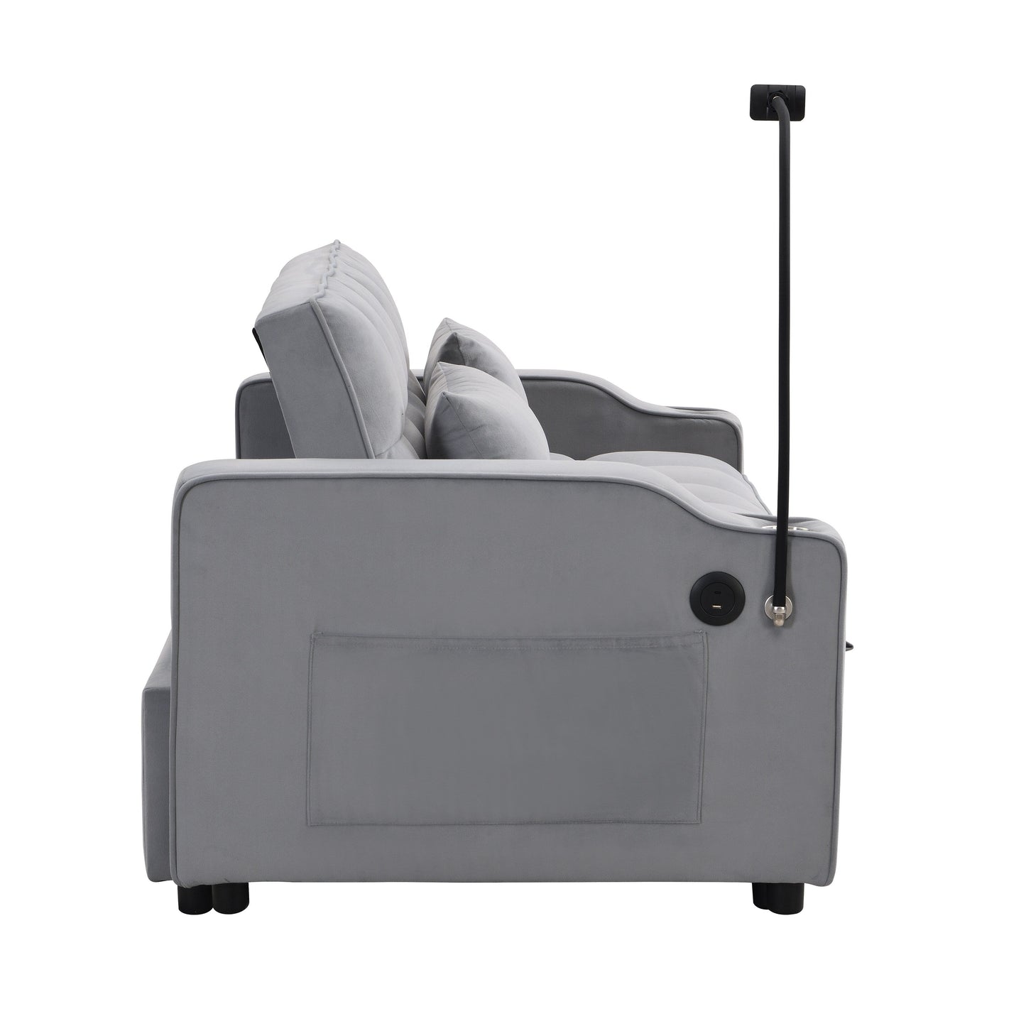 Light Gray Velvet Convertible Sleeper Loveseat Sofa with Adjustable Backrest