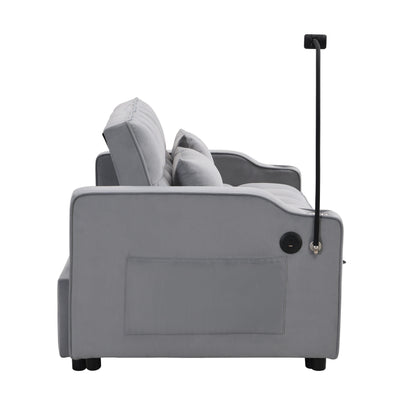 Light Gray Velvet Convertible Sleeper Loveseat Sofa with Adjustable Backrest