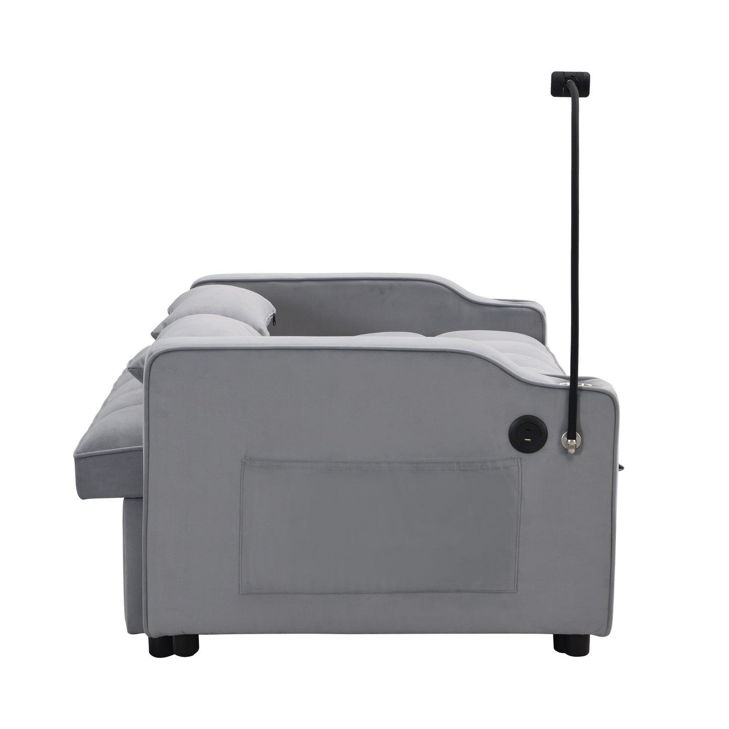 Light Gray Velvet Convertible Sleeper Loveseat Sofa with Adjustable Backrest