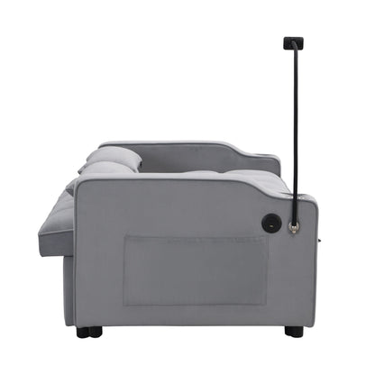 Light Gray Velvet Convertible Sleeper Loveseat Sofa with Adjustable Backrest