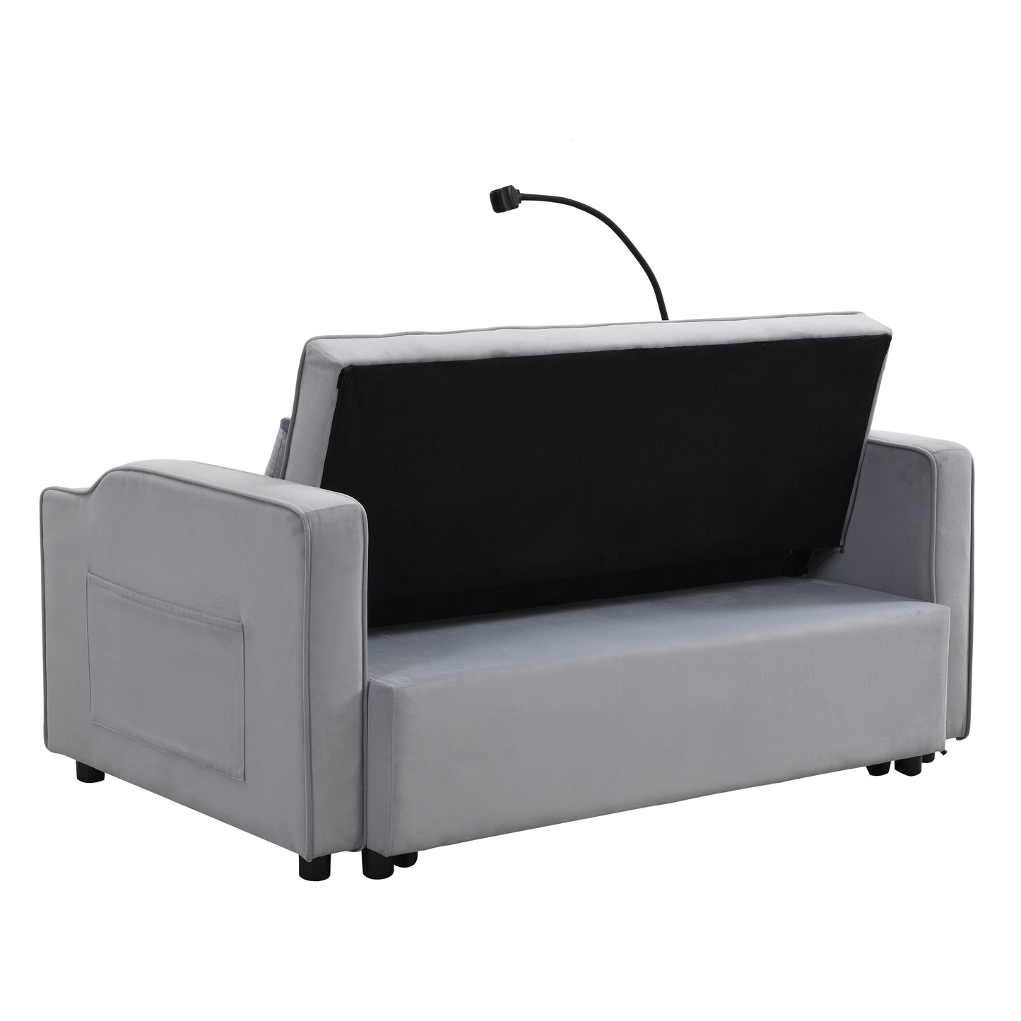 Light Gray Velvet Convertible Sleeper Loveseat Sofa with Adjustable Backrest