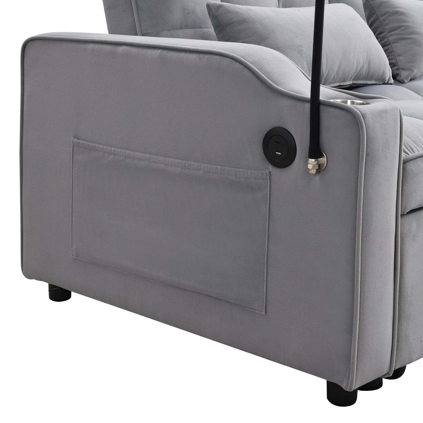 Light Gray Velvet Convertible Sleeper Loveseat Sofa with Adjustable Backrest